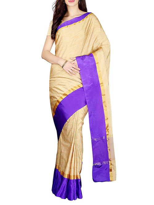 Beige bordered saree with blouse - 14535412 - Standard Image - 1