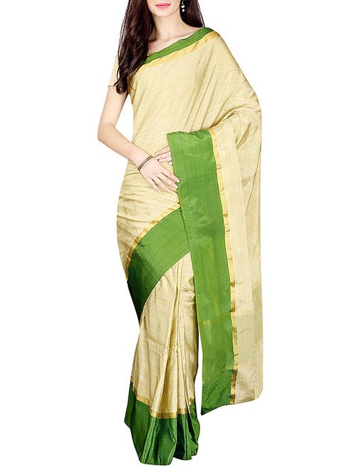 Beige bordered saree - 14535413 - Standard Image - 1