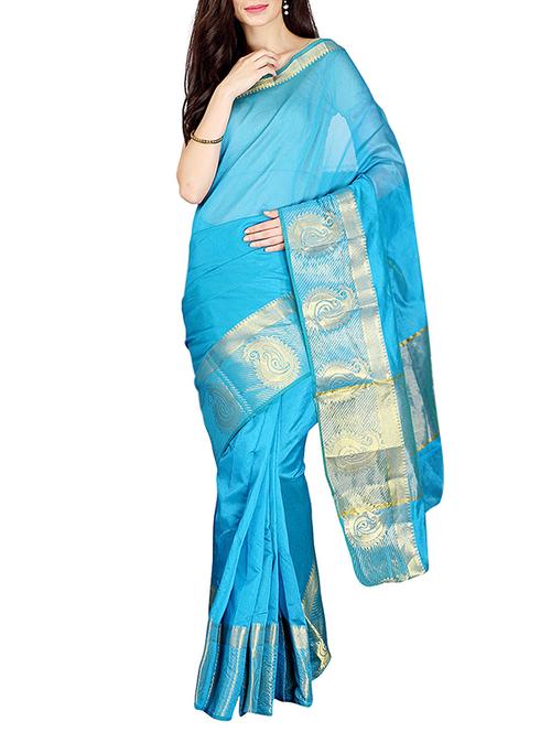 blue bordered saree with blouse - 14535415 - Very Small Image - 1