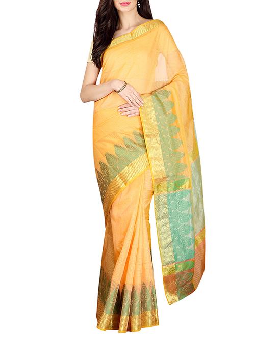 orange kota doria saree with blouse - 14535420 - Very Small Image - 1