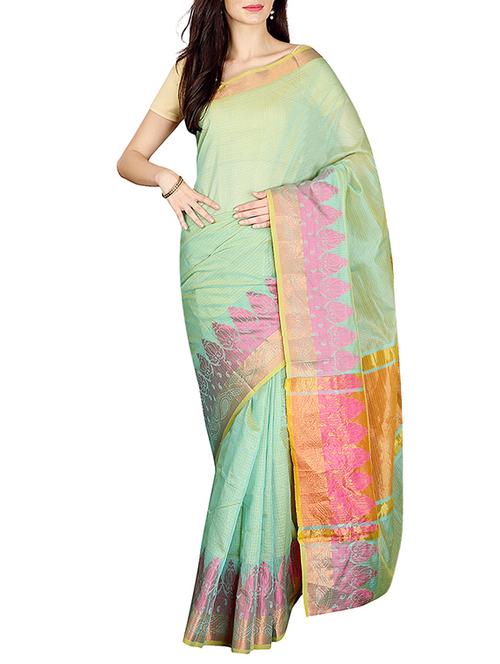 green kota doria saree with blouse - 14535421 - Very Small Image - 1