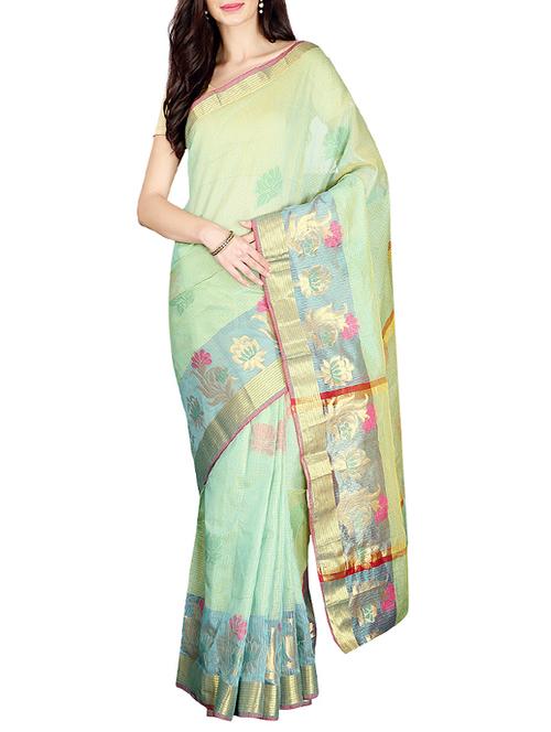 green kota doria saree with blouse - 14535422 - Very Small Image - 1