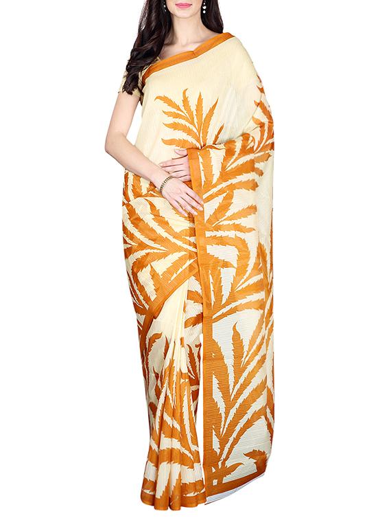 Beige printed saree with blouse - 14535427 - Zoom Image - 1