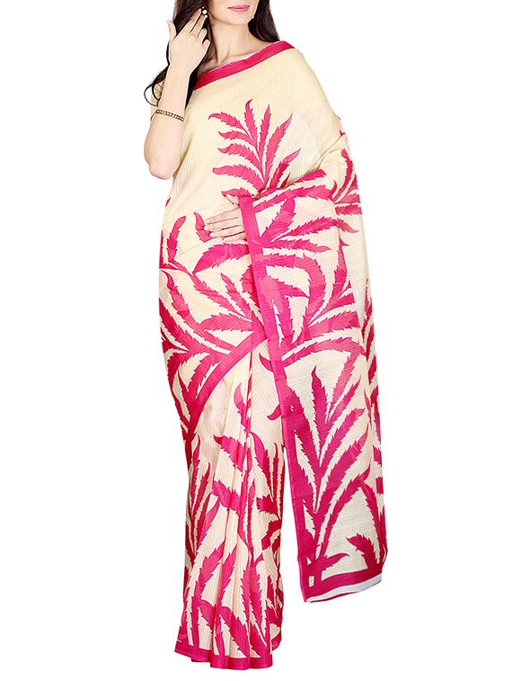Beige printed saree with blouse - 14535429 - Zoom Image - 1