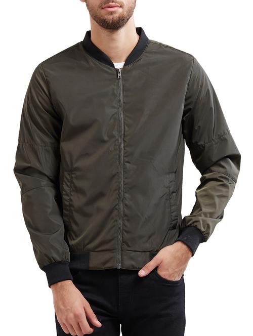 olive green polyester casual jacket - 14535466 - Standard Image - 1