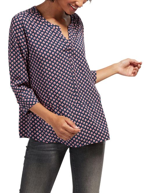 Dark blue printed henley top - 14535521 - Very Small Image - 1