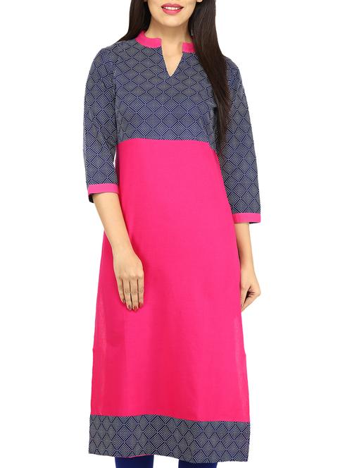 pink cotton straight kurta - 14535997 - Standard Image - 1