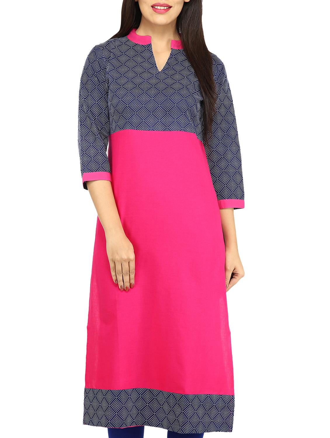 pink cotton straight kurta - 14535997 - Zoom Image - 1