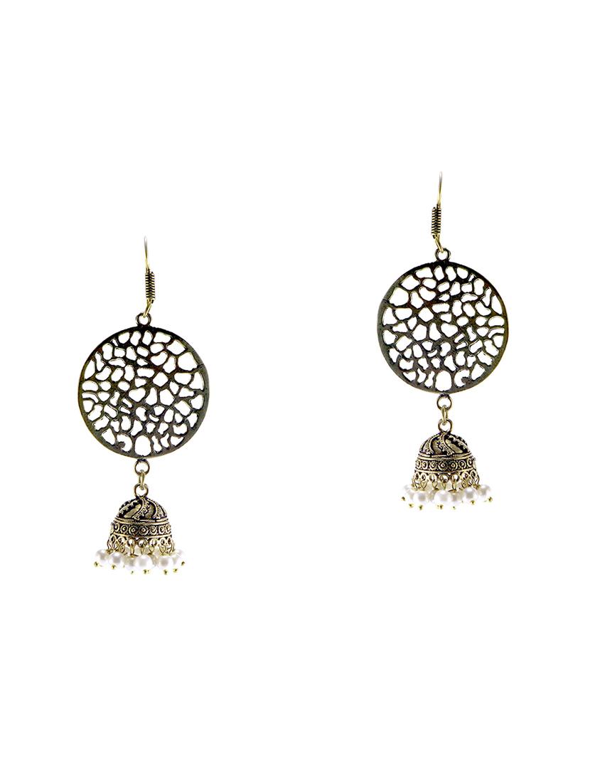 gold metal jhumka earrings - 14536002 - Zoom Image - 1