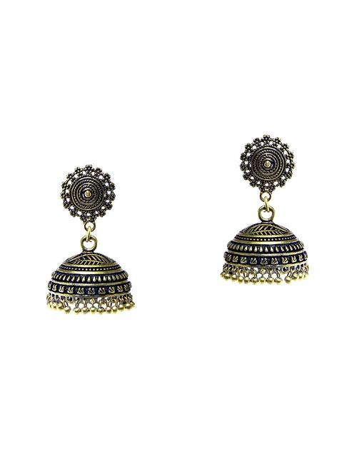 gold metal jhumka earrings - 14536014 - Very Small Image - 1