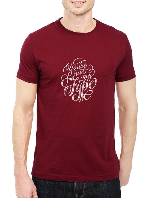 maroon cotton chest print tshirt - 14536048 - Standard Image - 1