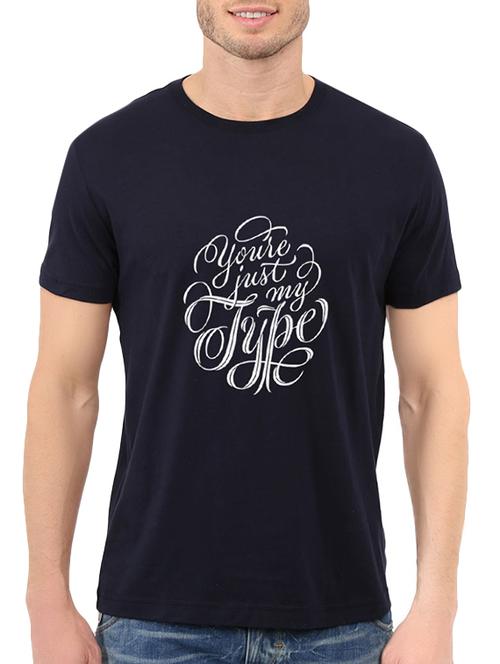 navy blue cotton chest print tshirt - 14536049 - Standard Image - 1