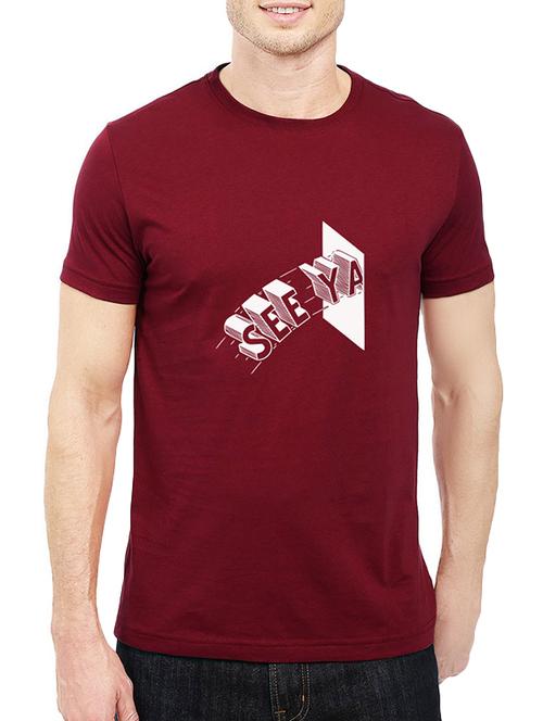 maroon cotton chest print tshirt - 14536078 - Standard Image - 1