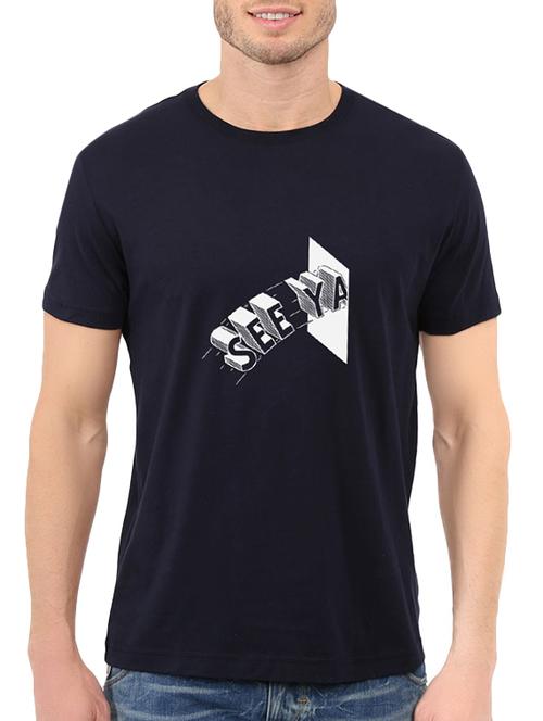 navy blue cotton chest print tshirt - 14536079 - Standard Image - 1