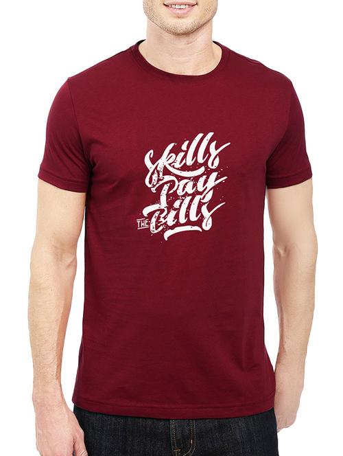 maroon cotton chest print tshirt - 14536098 - Standard Image - 1