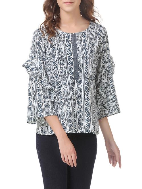 blue printed crepe top - 14536180 - Very Small Image - 1