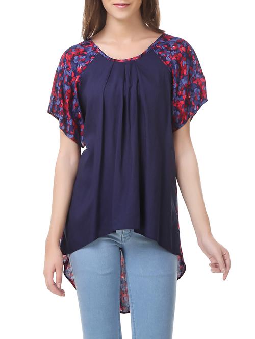 navy blue printed rayon top - 14536184 - Very Small Image - 1
