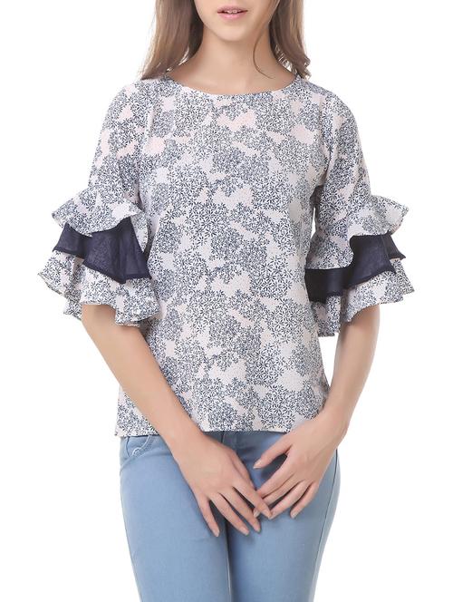 blue printed crepe top - 14536188 - Very Small Image - 1