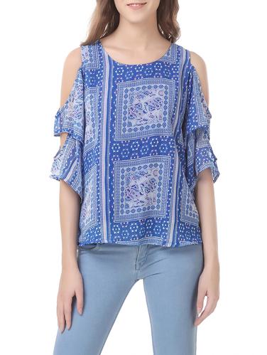 blue cold shoulder top - 14536189 - Very Small Image - 1