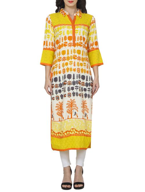 yellow rayon straight kurta - 14536294 - Very Small Image - 1