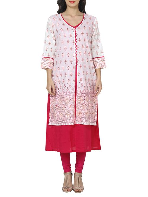 white cotton layered kurta - 14536296 - Standard Image - 1