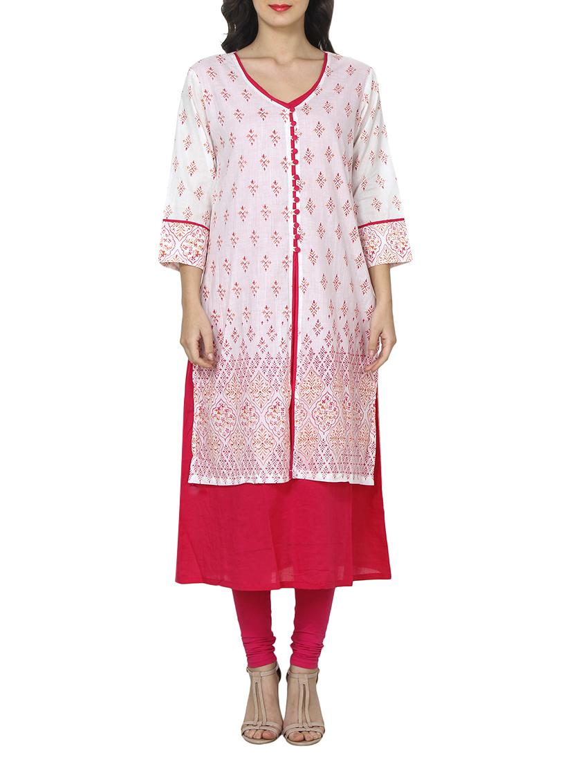 white cotton layered kurta - 14536296 - Zoom Image - 1