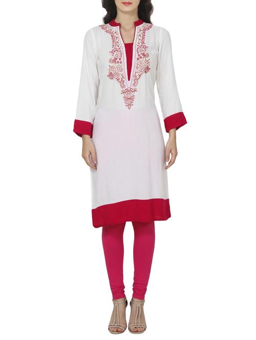white rayon straight kurta - 14536301 - Very Small Image - 1