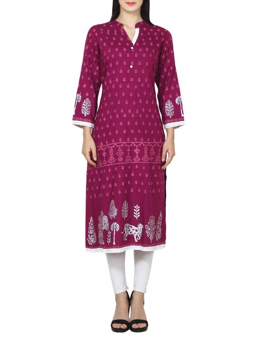 Magenta rayon straight kurta - 14536306 - Standard Image - 1