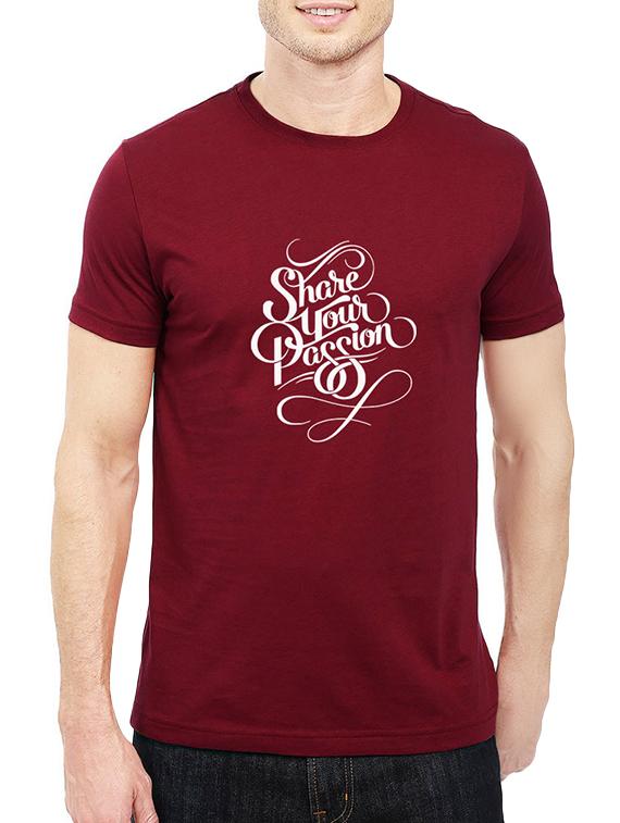 maroon cotton chest print tshirt - 14536311 - Zoom Image - 1