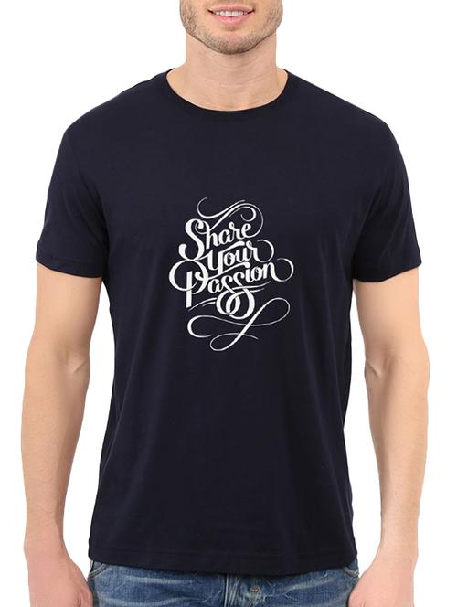 navy blue cotton chest print tshirt - 14536312 - Standard Image - 1