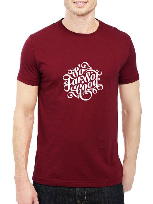 maroon cotton chest print tshirt - 14536321 - Standard Image - 1