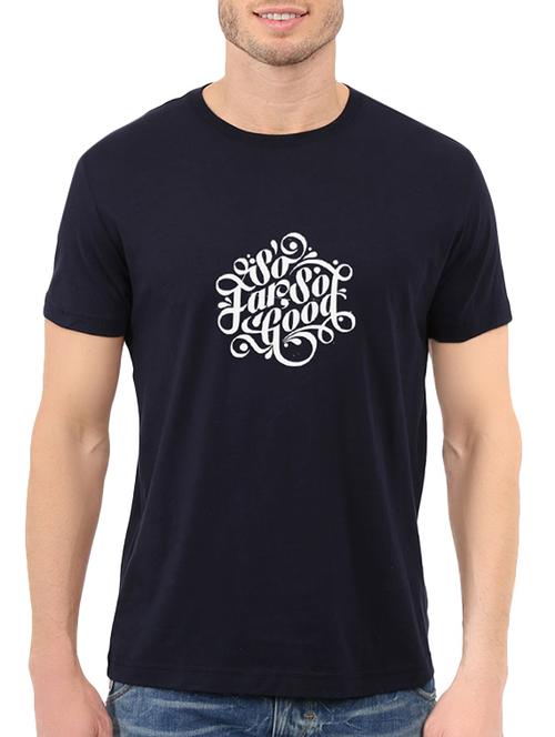 navy blue cotton chest print tshirt - 14536322 - Standard Image - 1