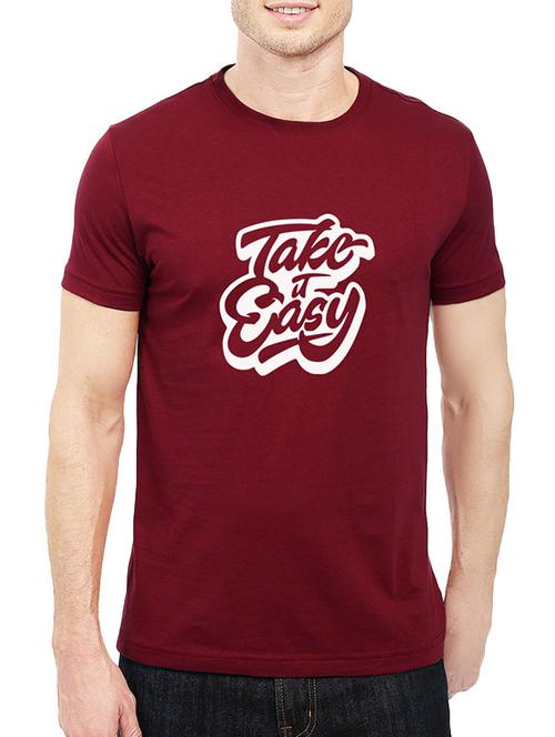 maroon cotton chest print tshirt - 14536341 - Standard Image - 1