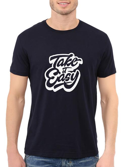 navy blue cotton chest print tshirt - 14536342 - Standard Image - 1