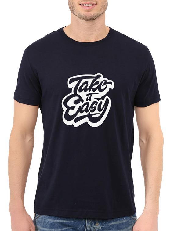 navy blue cotton chest print tshirt - 14536342 - Zoom Image - 1