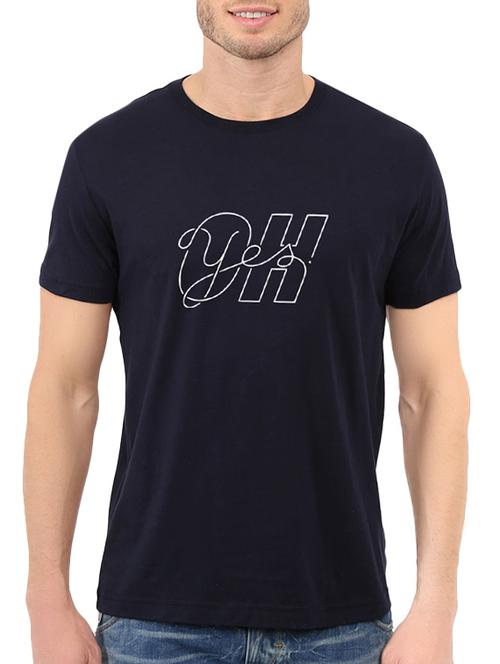 navy blue cotton chest print tshirt - 14536352 - Standard Image - 1