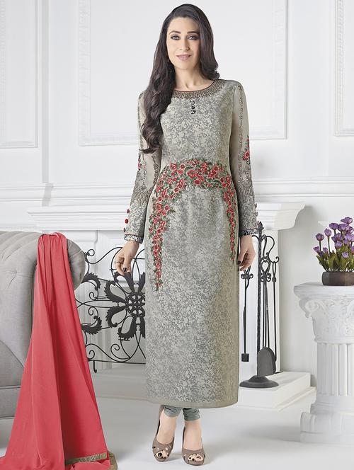 grey churidaar suit dress material - 14536483 - Very Small Image - 1
