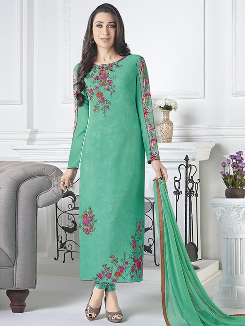 turquoise churidaar suit dress material - 14536487 - Very Small Image - 1