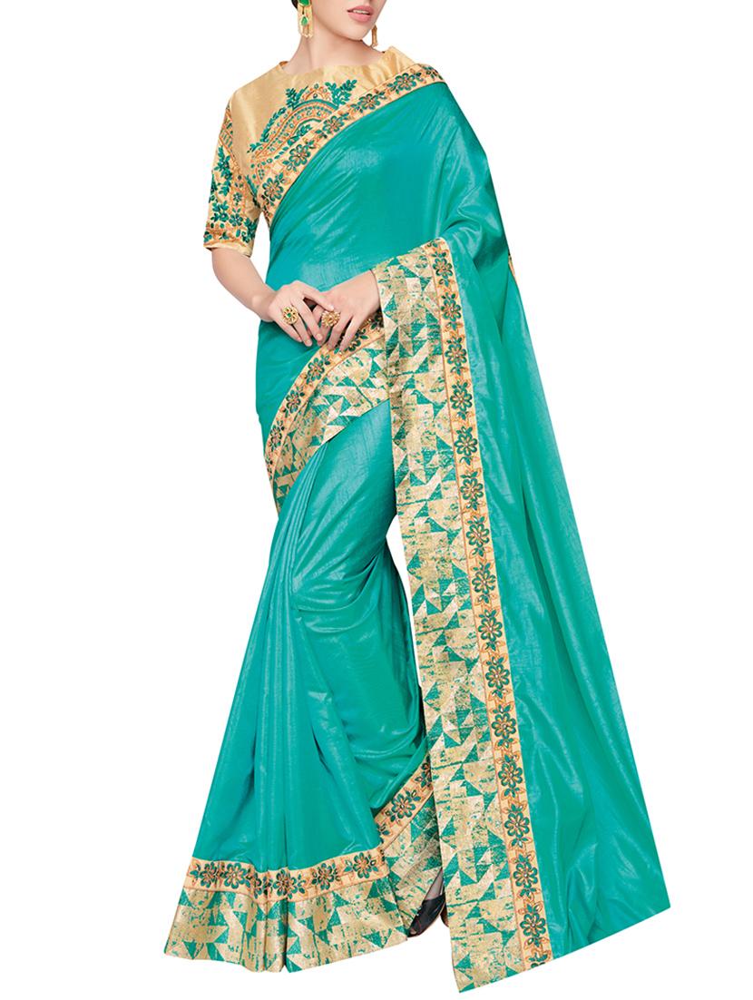 turquoise silk bordered saree with blouse - 14536493 - Zoom Image - 1