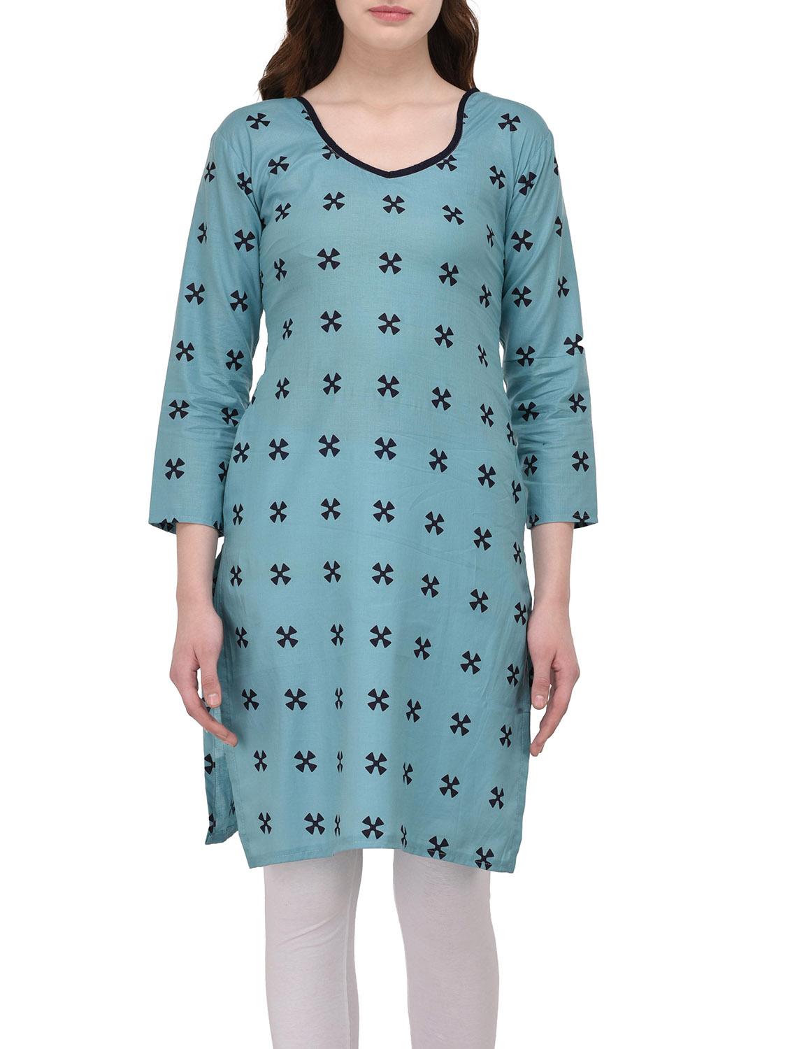 sky blue cotton kurta - 14536499 - Zoom Image - 1
