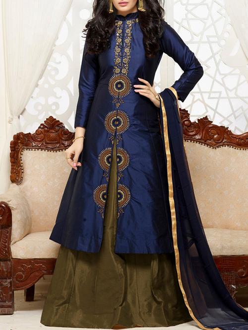 blue cotton skirt suit semi-stitched suit - 14536798 - Very Small Image - 1