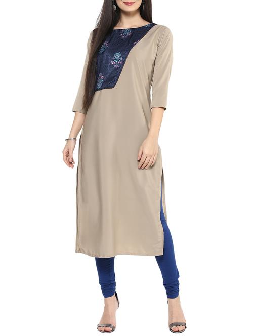 grey crepe straight kurta - 14536816 - Standard Image - 1
