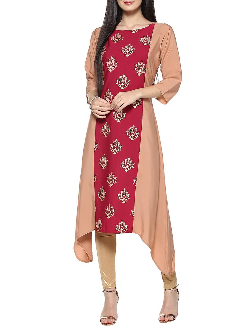 beige crepe asymmetric kurta - 14536817 - Zoom Image - 1