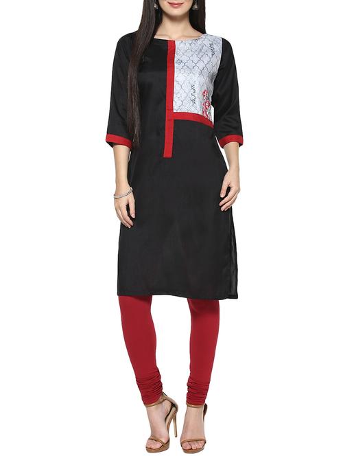 black poly silk straight kurta - 14536819 - Very Small Image - 1
