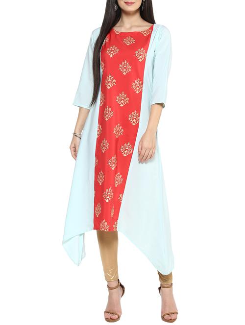 sky blue crepe asymmetric kurta - 14536825 - Very Small Image - 1