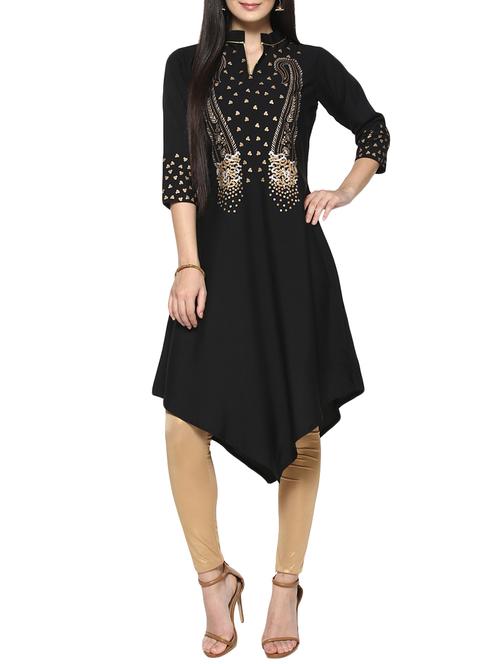 black crepe asymmetric kurta - 14536828 - Very Small Image - 1