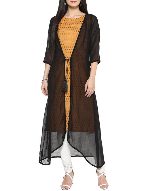 black & mustard crepe layered kurta - 14536829 - Standard Image - 1