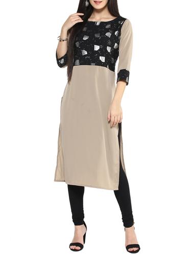 grey crepe straight kurta - 14536830 - Very Small Image - 1