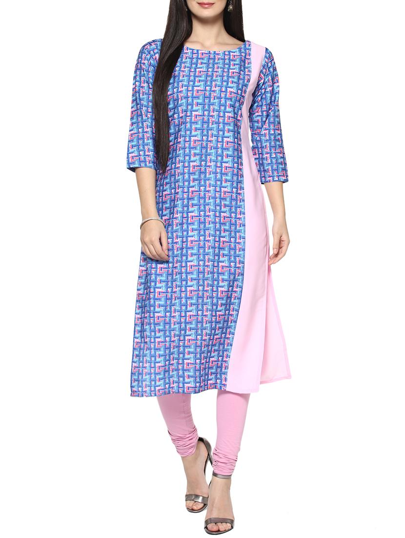 blue crepe straight kurta - 14536835 - Zoom Image - 1