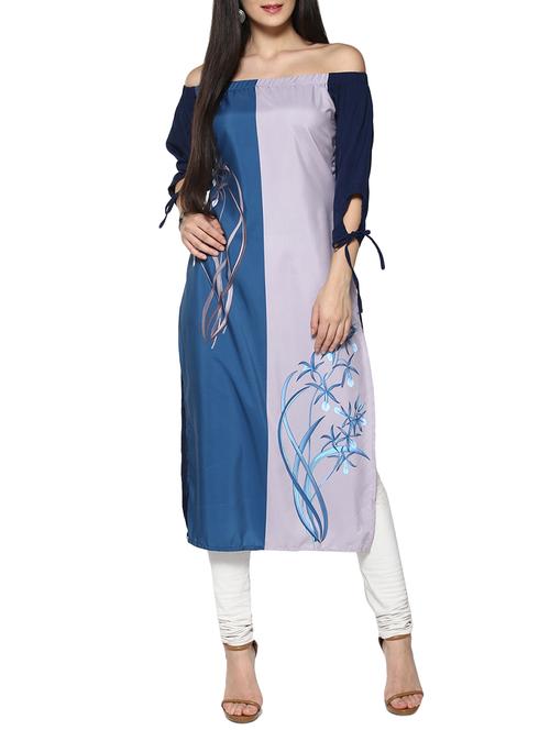 blue crepe straight kurta - 14536837 - Very Small Image - 1